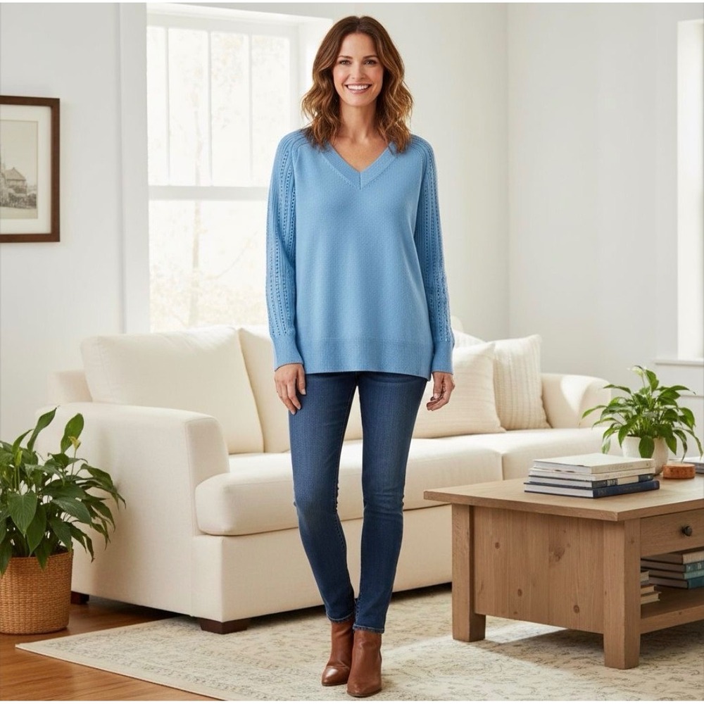 Talbots Light Blue V Neck Sweater V-Neck Knit Long Sleeve Women's Size L